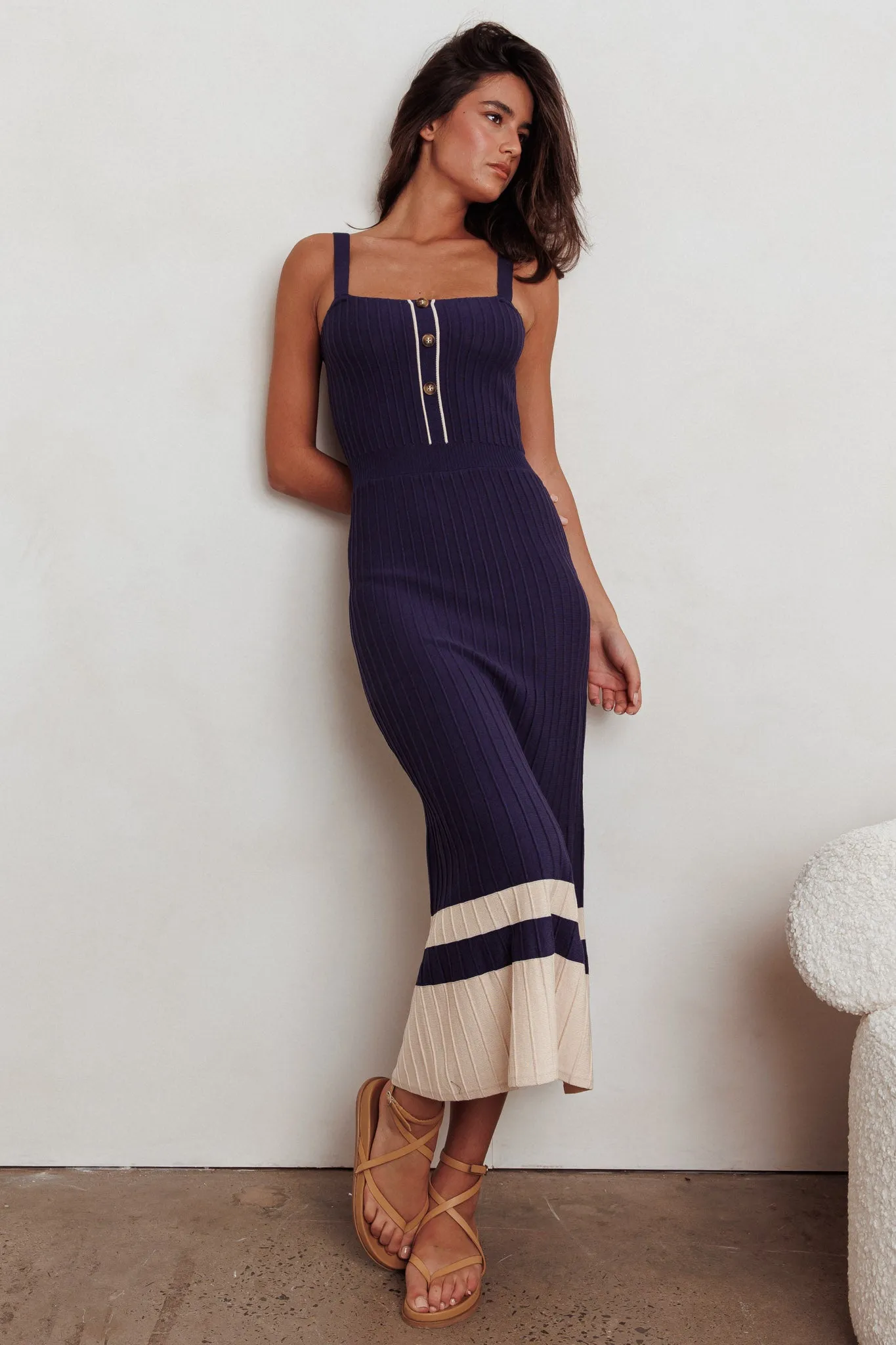 Cayla Contrast Ribbed Knit Maxi Dress Navy sold by Selfie Leslie