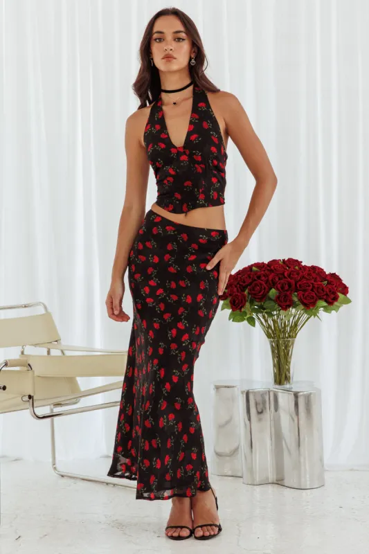 Gigi Floral Maxi Skirt Black sold by Selfie Leslie