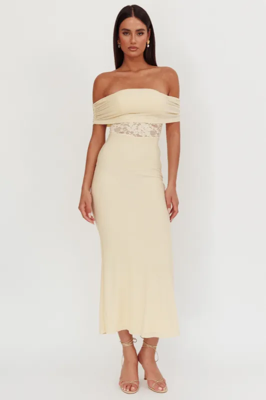 Flutters Off-Shoulder Lace Insert Maxi Dress Cream sold by Selfie Leslie
