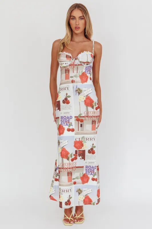 Fortune Bust Tie Maxi Dress Print Cherry sold by Selfie Leslie