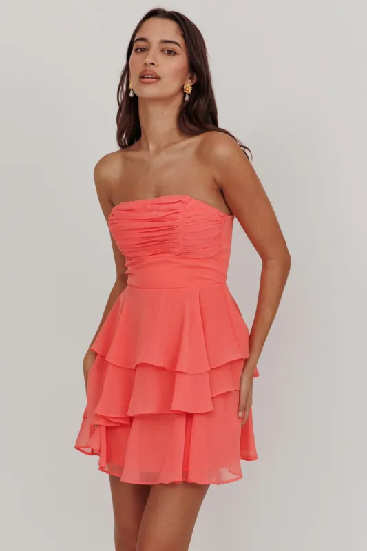 Veda Strapless Ruffle Mini Dress Peach sold by Selfie Leslie