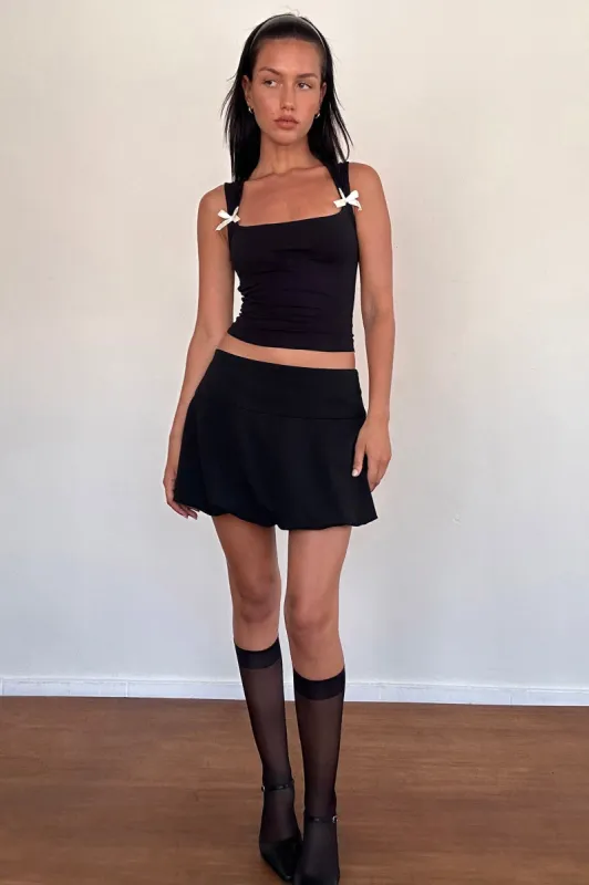 Jiniso Crop Top In Black With Ivory Bows sold by Selfie Leslie