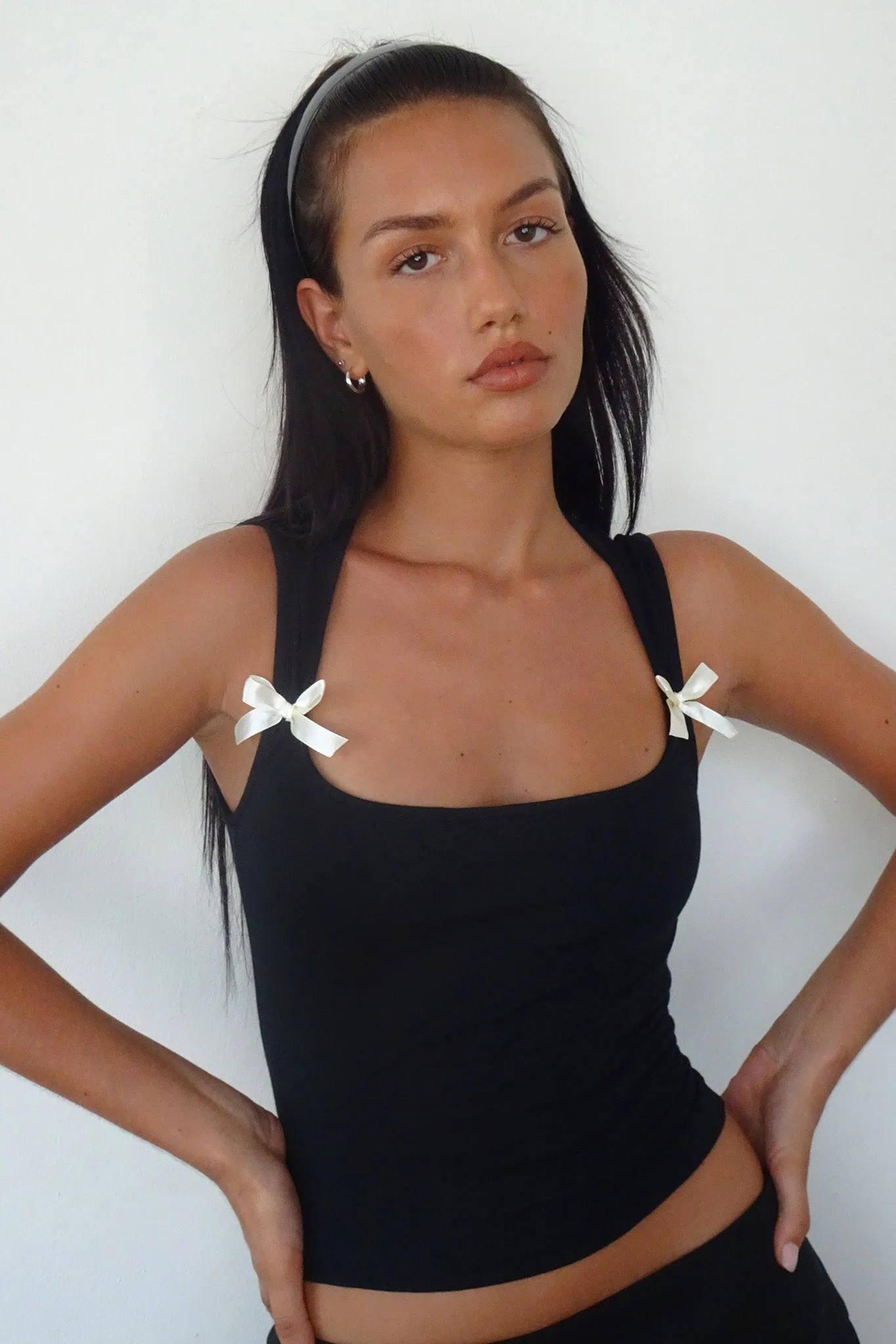 Jiniso Crop Top In Black With Ivory Bows sold by Selfie Leslie product image thumbnail 3