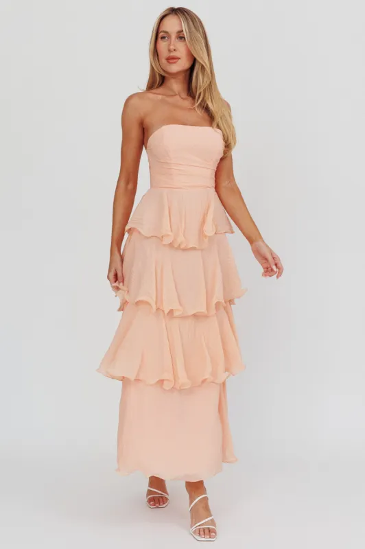 Giavana Strapless Layered Ruffles Midi Dress Blush sold by Selfie Leslie