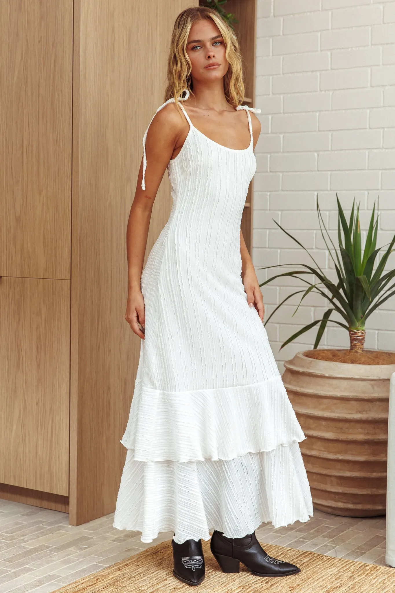 Manhattan Summer Tied Shoulder Ruffle Maxi Dress White sold by Selfie Leslie