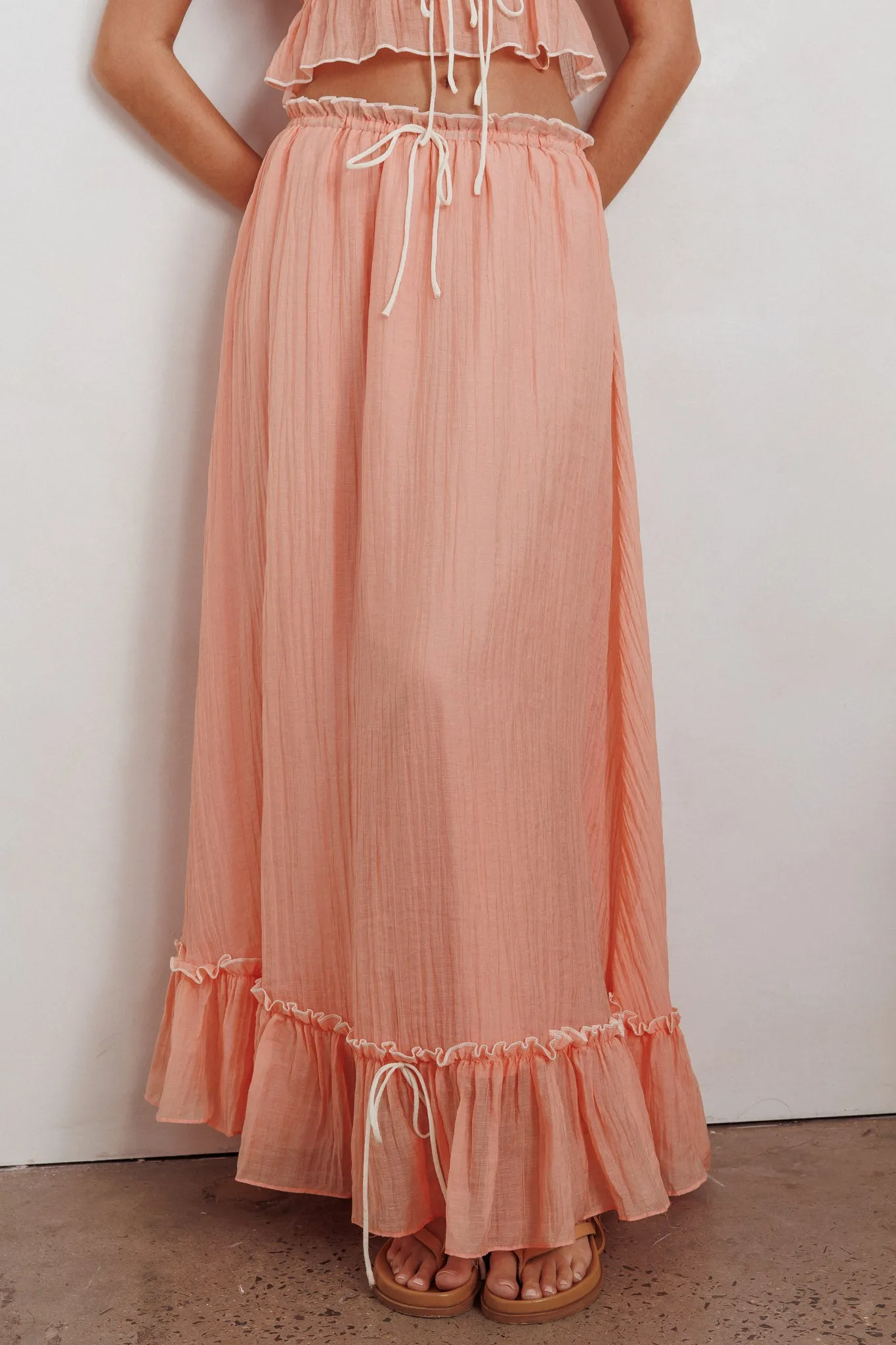 Maidens Tie Detail Overlock Maxi Skirt Apricot sold by Selfie Leslie product image thumbnail 3