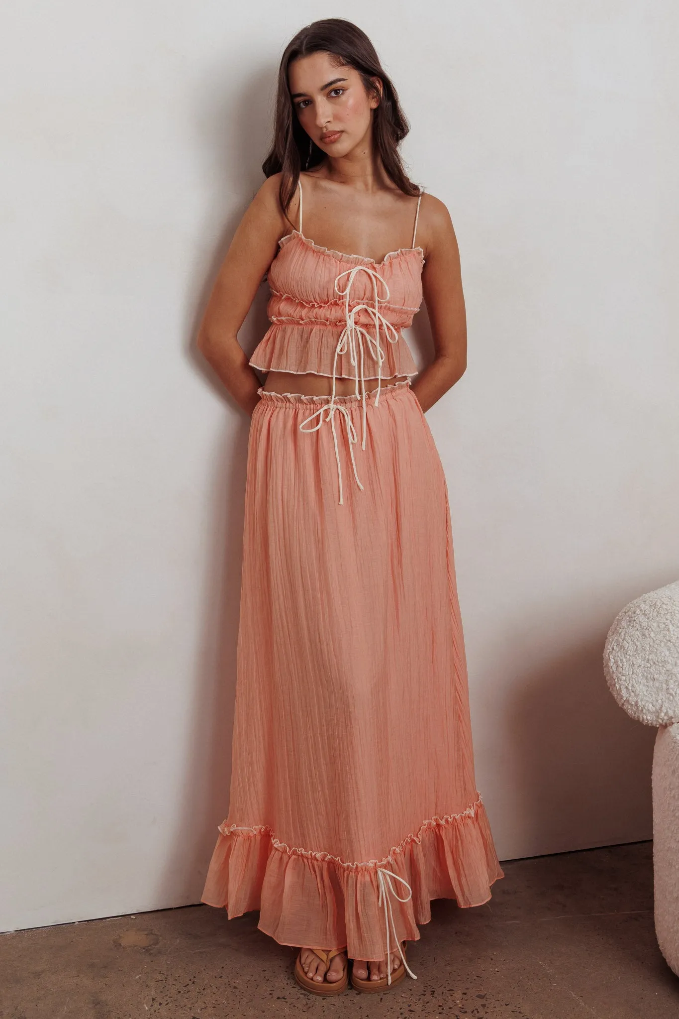 Maidens Tie Detail Overlock Maxi Skirt Apricot sold by Selfie Leslie product image thumbnail 4