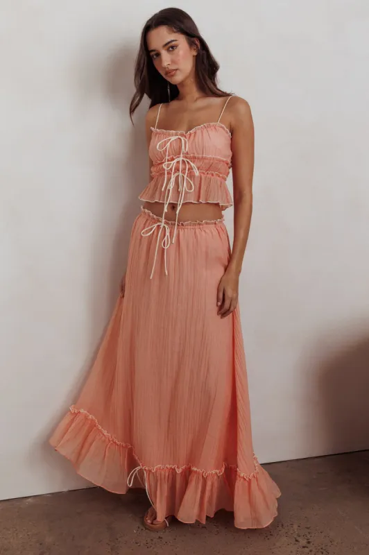 Maidens Tie Detail Overlock Maxi Skirt Apricot sold by Selfie Leslie