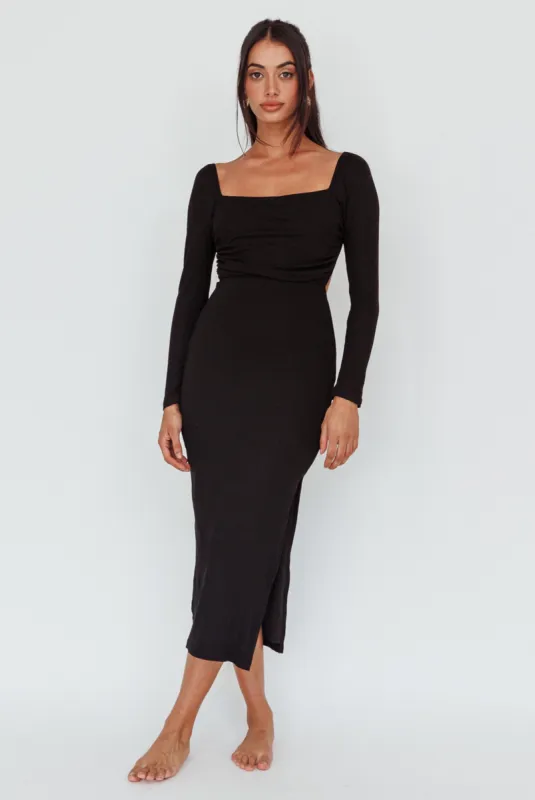 Dream Crush Long Sleeve Lace-Up Midi Dress Black sold by Selfie Leslie