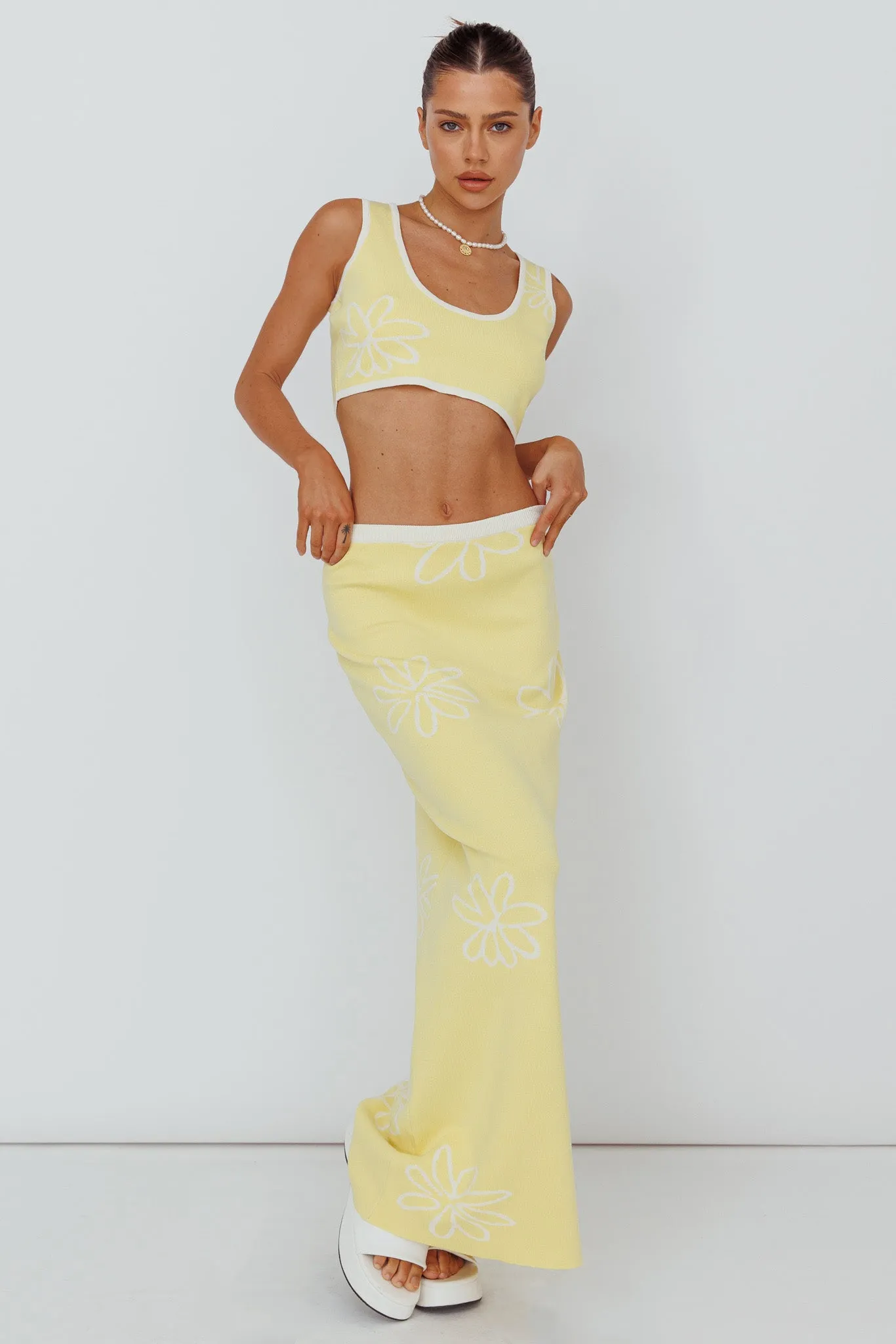 Sunland Knit Crop Top Flower Light Lemon sold by Selfie Leslie product image thumbnail 3