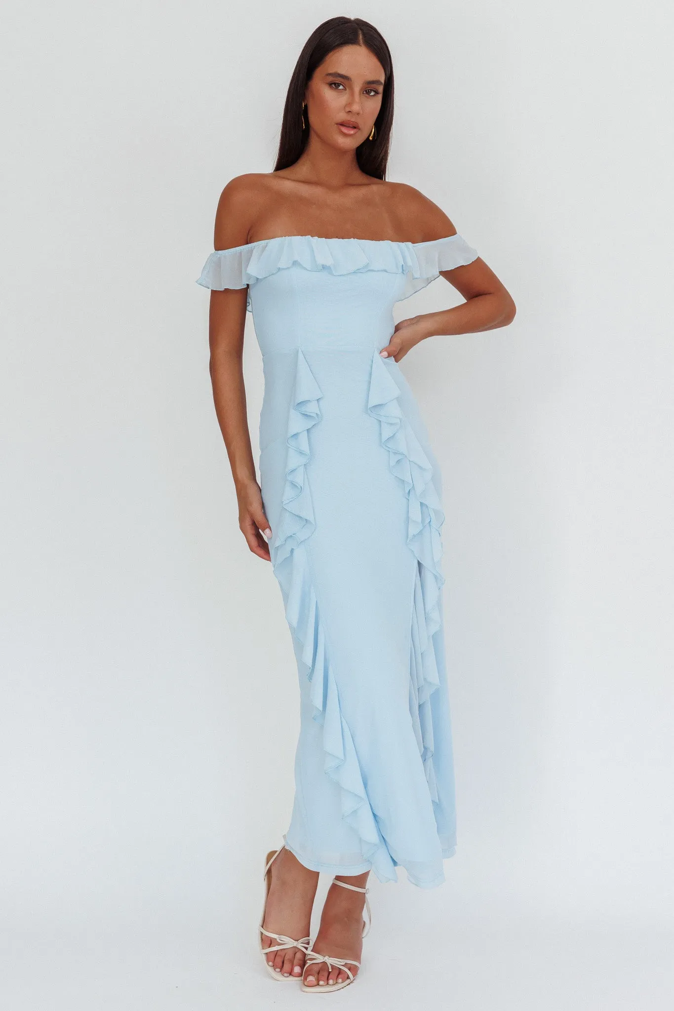 Flamenco Off-Shoulder Ruffle Maxi Dress Blue sold by Selfie Leslie product image thumbnail 5