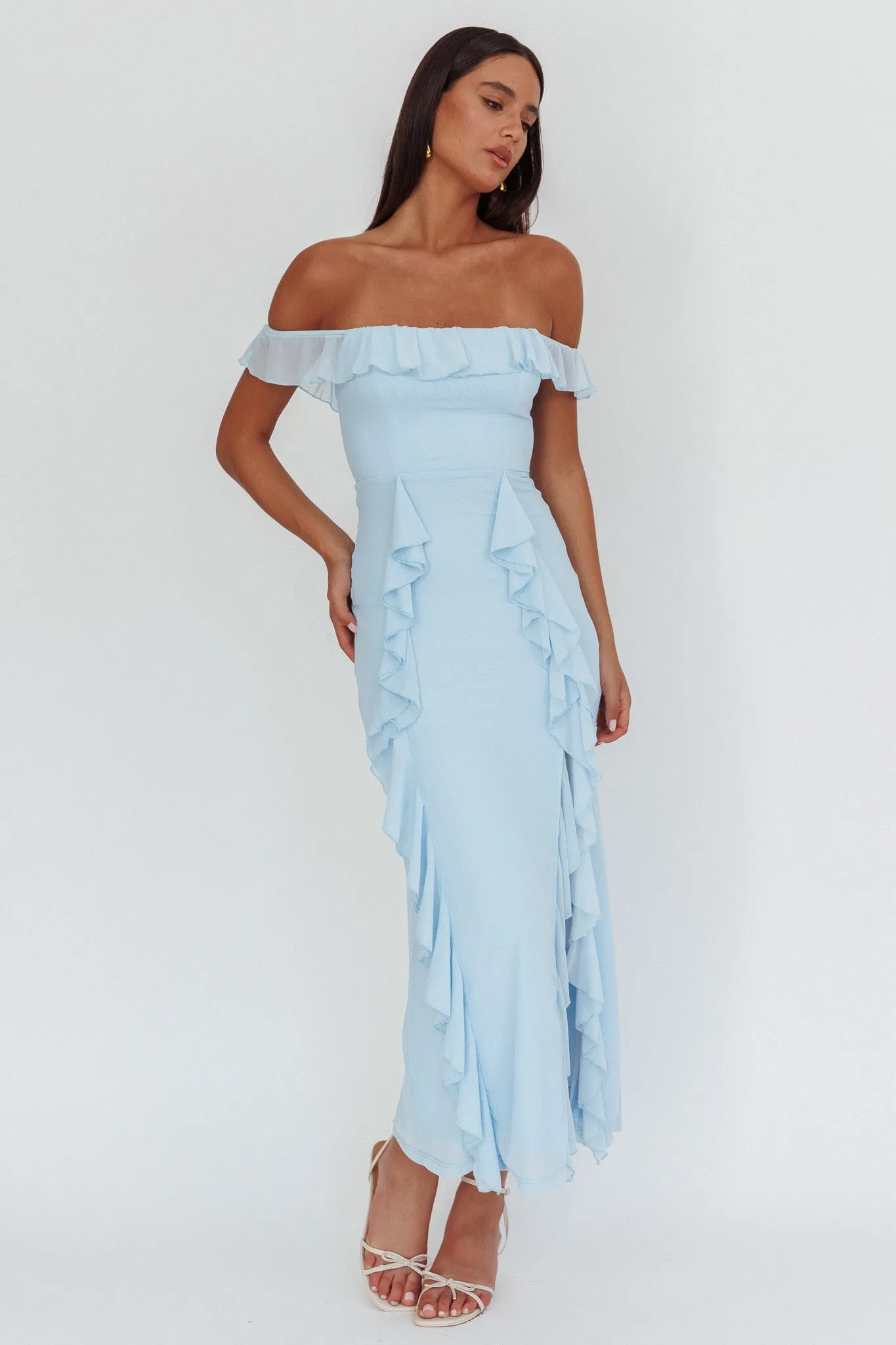 Flamenco Off-Shoulder Ruffle Maxi Dress Blue sold by Selfie Leslie product image thumbnail 4
