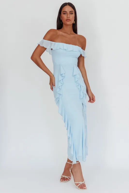 Flamenco Off-Shoulder Ruffle Maxi Dress Blue sold by Selfie Leslie