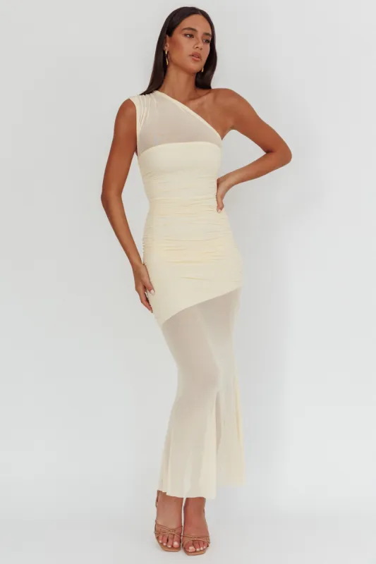 Verity One-Shoulder Sheer Maxi Dress Butter sold by Selfie Leslie