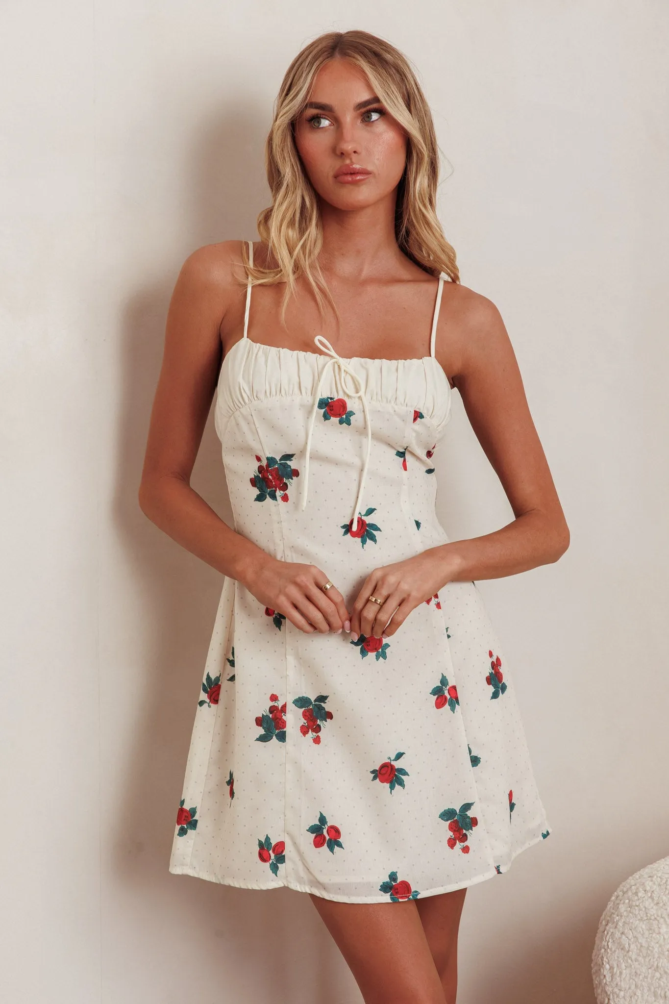 Clara Gathered Bust Mini Dress Rose Beige sold by Selfie Leslie