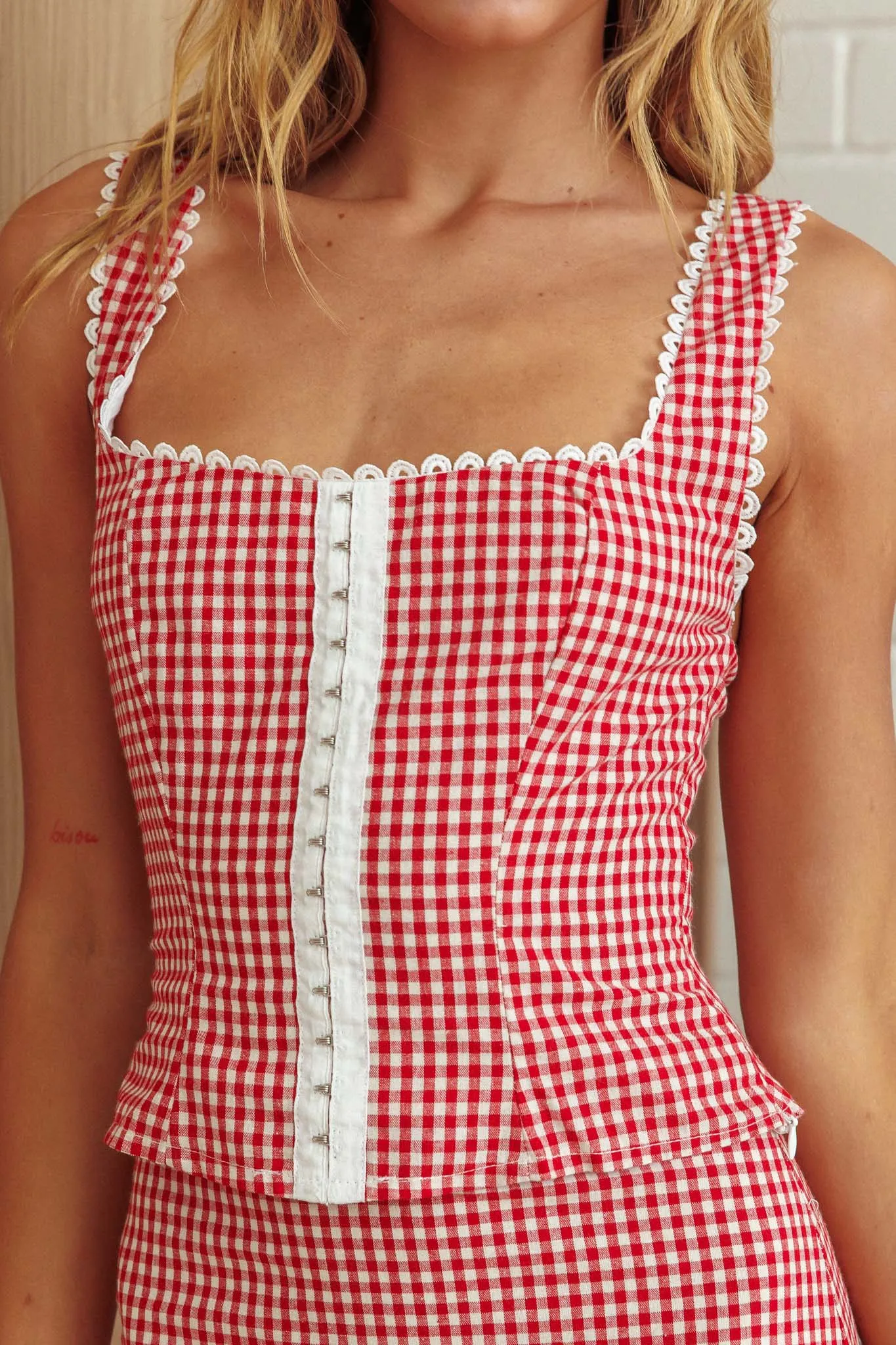 Summer Cottage Lace Trim Top Red Check sold by Selfie Leslie product image thumbnail 4
