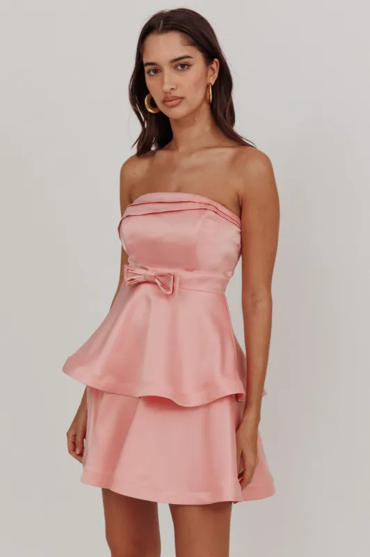 Alix Strapless Tiered Ruffle Mini Dress Rose Pink sold by Selfie Leslie