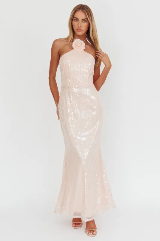 High Roller Flower Decoration Halter Dress Sequin Pink sold by Selfie Leslie