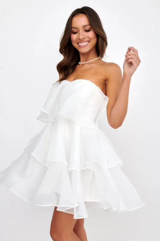 Behati Tiered Layer Mini Dress White sold by Selfie Leslie