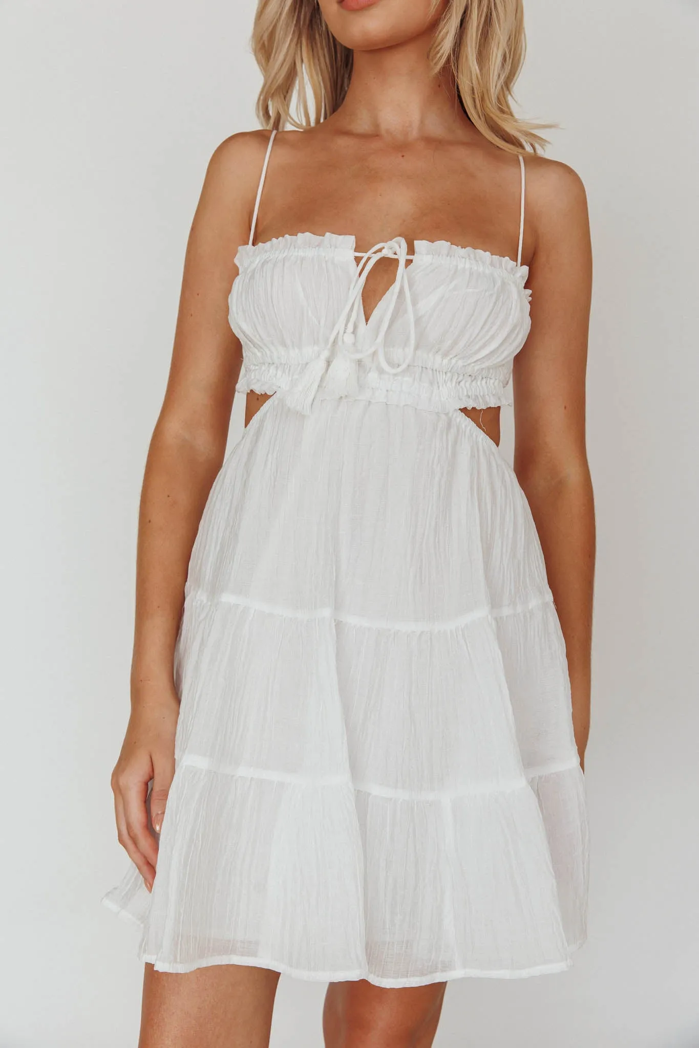 Eyona Cut-Out Waist Tie Mini Dress White sold by Selfie Leslie product image thumbnail 4