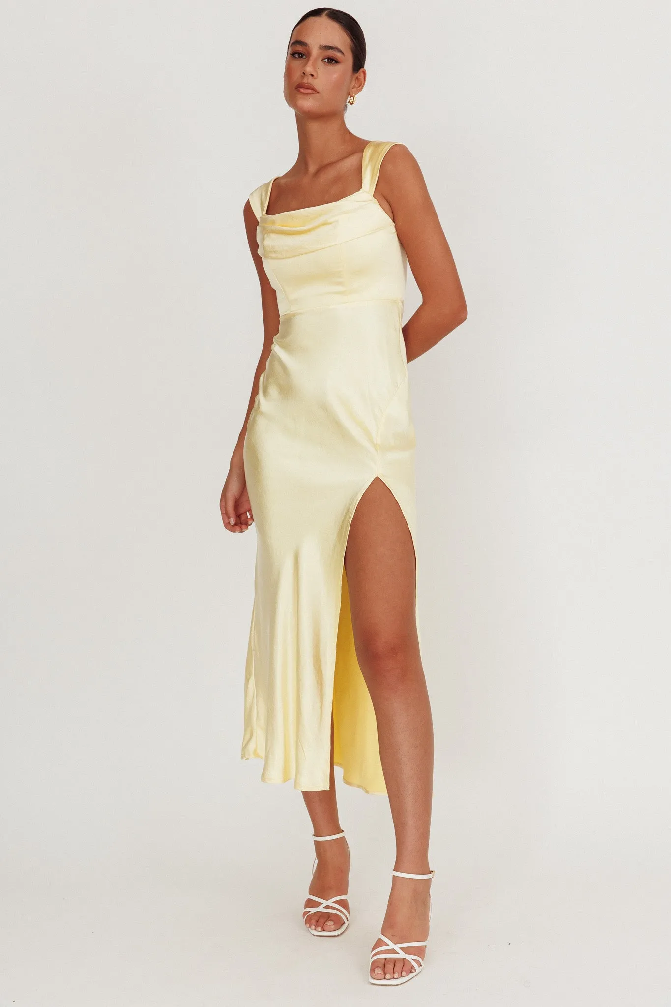 Lucinda Off-Shoulder V-Back Dress Butter sold by Selfie Leslie