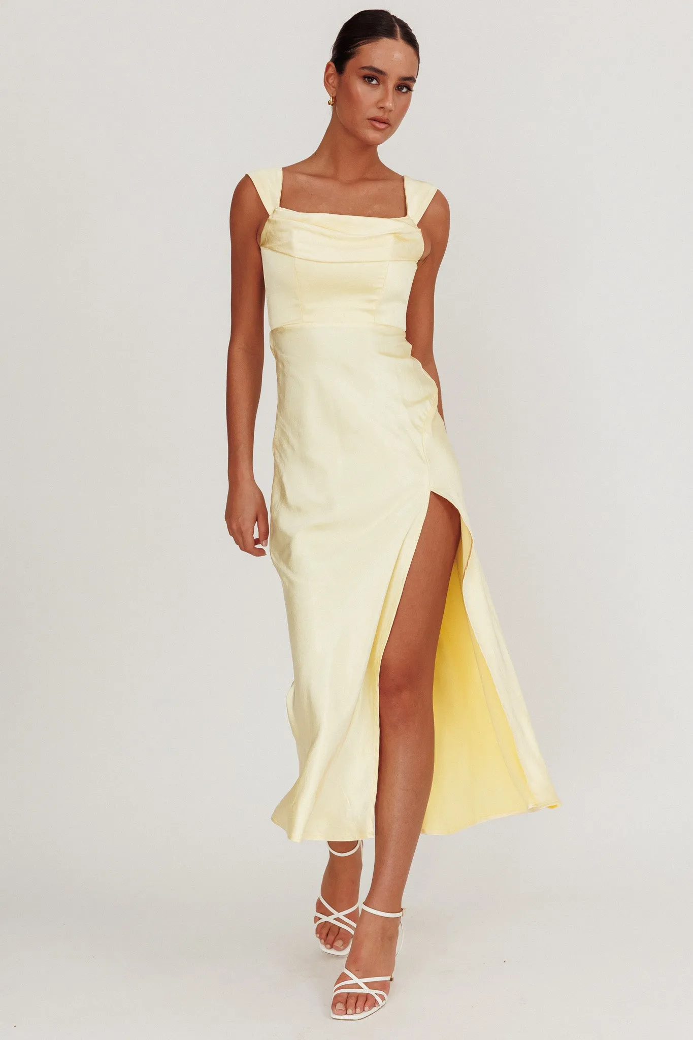 Lucinda Off-Shoulder V-Back Dress Butter sold by Selfie Leslie product image thumbnail 5
