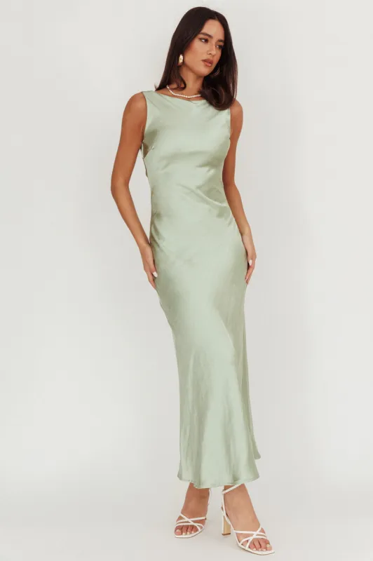 Carmine Satin Sleeveless Maxi Dress Sage sold by Selfie Leslie
