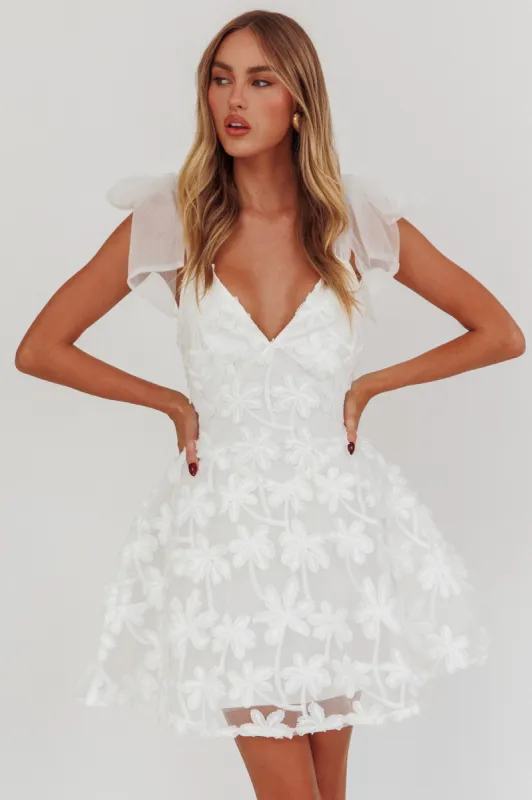 Mykonos Morning Tied Shoulder Mini Dress Embroidered Palm White sold by Selfie Leslie