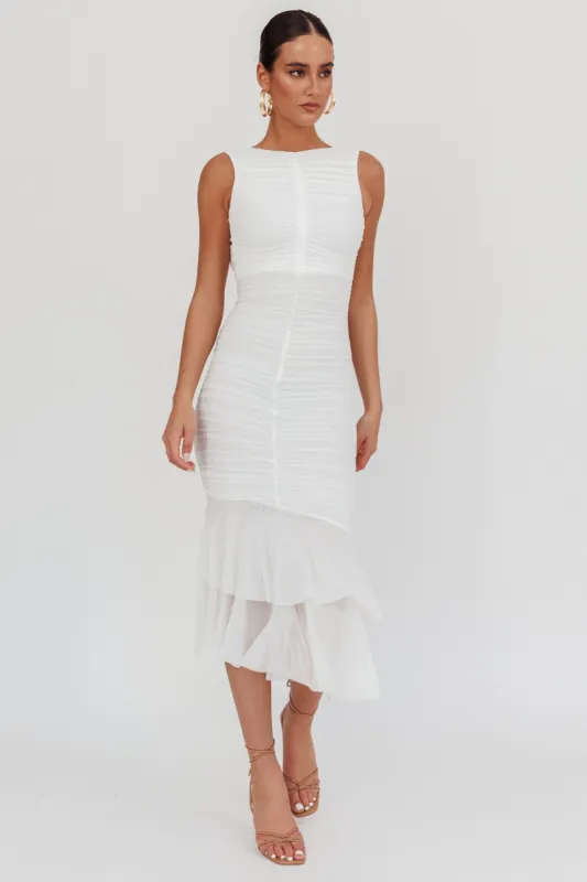 Nadia Sleeveless Ruched Midi Dress White sold by Selfie Leslie