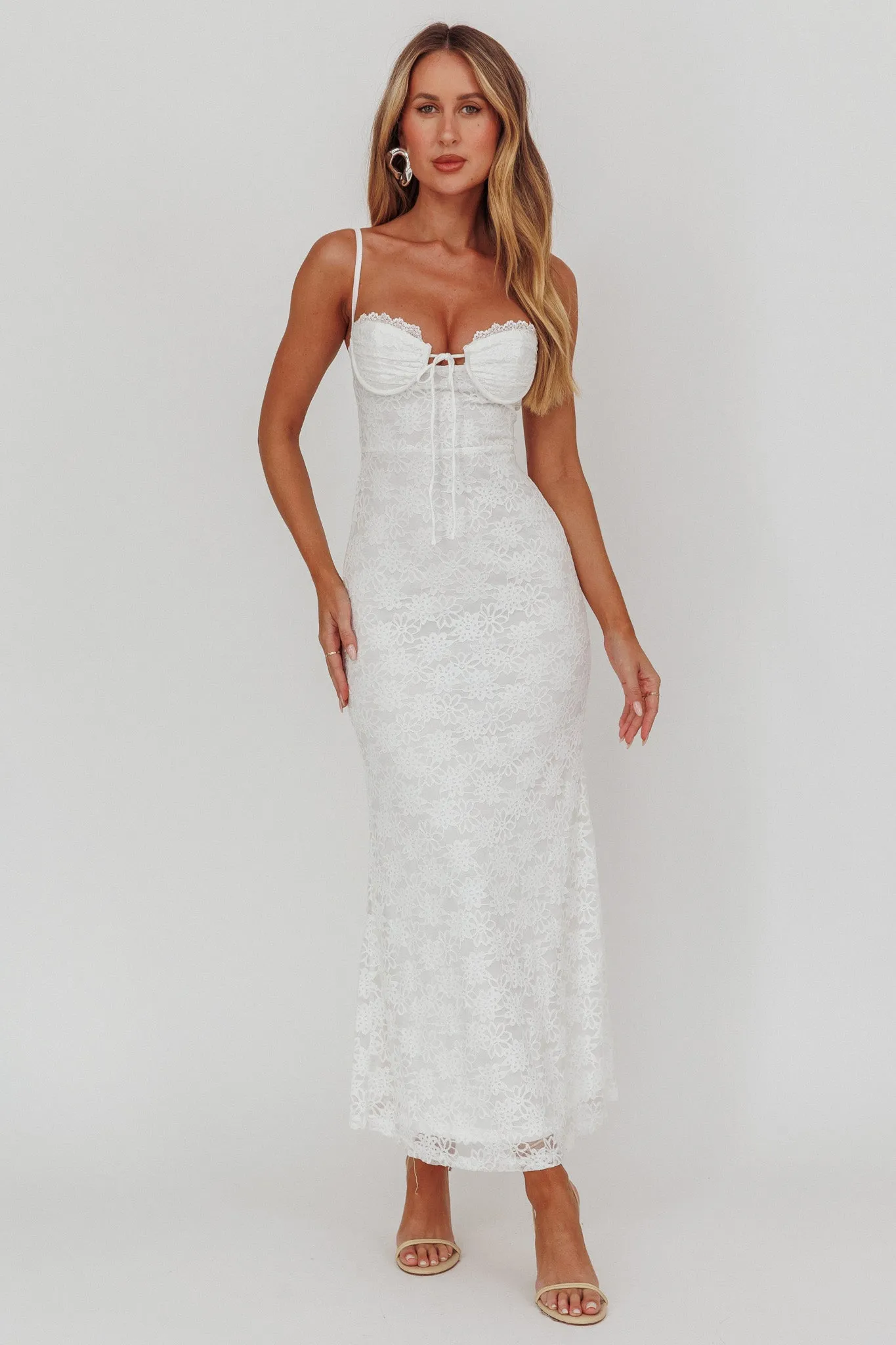 Passione Tied Bust Lace Maxi Dress White sold by Selfie Leslie