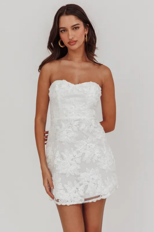 In Paris Embellished Flower Mini Dress White sold by Selfie Leslie