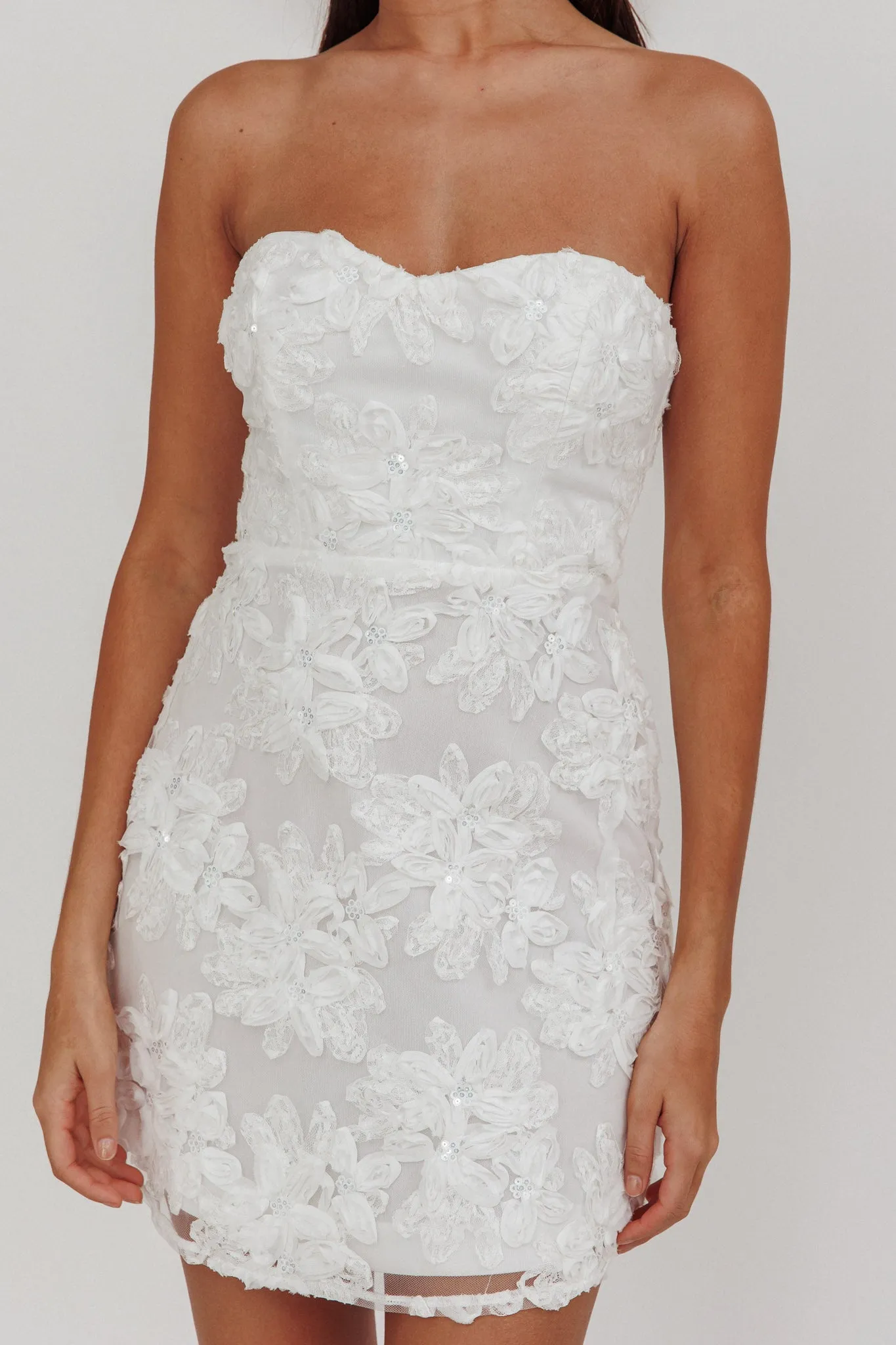 In Paris Embellished Flower Mini Dress White sold by Selfie Leslie product image thumbnail 3