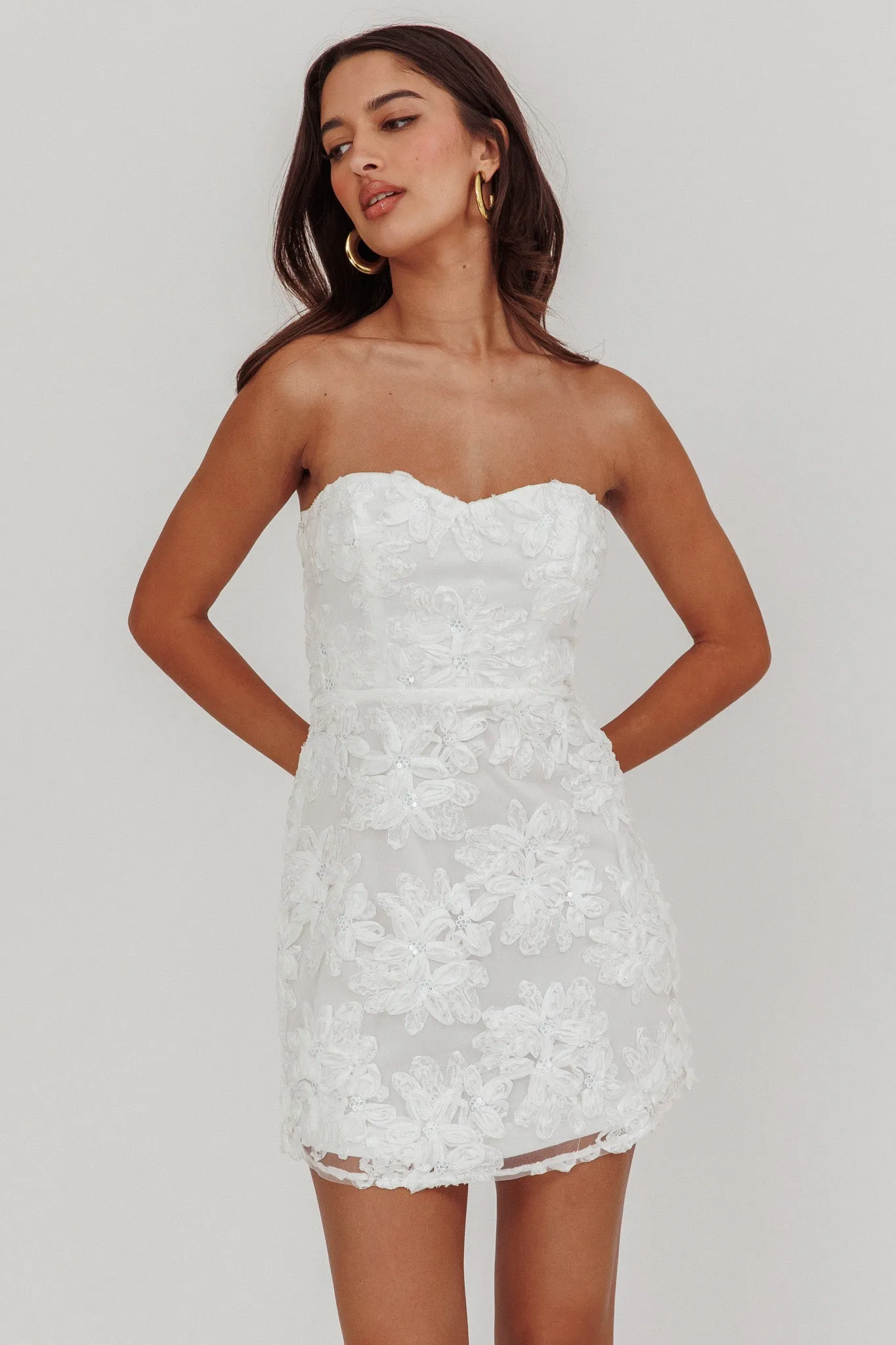 In Paris Embellished Flower Mini Dress White sold by Selfie Leslie product image thumbnail 5