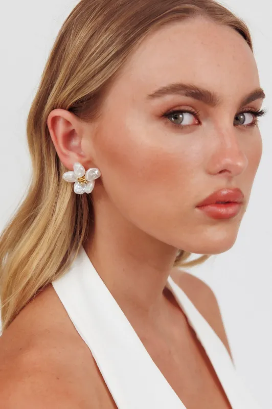 Lilleth Baroque Pearl Flower Earrings Gold sold by Selfie Leslie