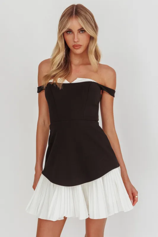 Devoted Love Pleat Hem Mini Dress Contrast Black sold by Selfie Leslie