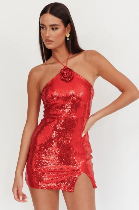 Senora Halter Sequin Mini Dress Red sold by Selfie Leslie