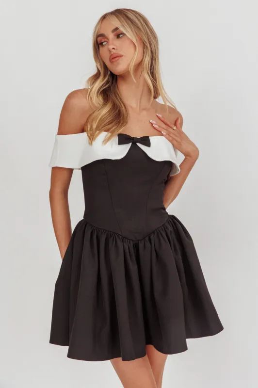 Grace Kelly Contrast Off-Shoulder Mini Dress Black sold by Selfie Leslie