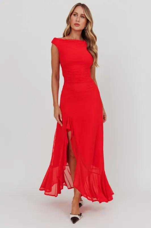 Moonlit Magic Asymmetric Neckline Maxi Dress Red sold by Selfie Leslie