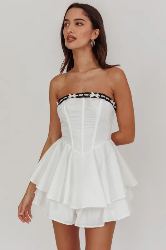 Paris Muse Ribbon Neckline Romper White sold by Selfie Leslie