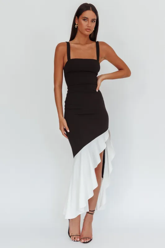 Delighted Asymmetric Hem Maxi Dress Contrast Black sold by Selfie Leslie