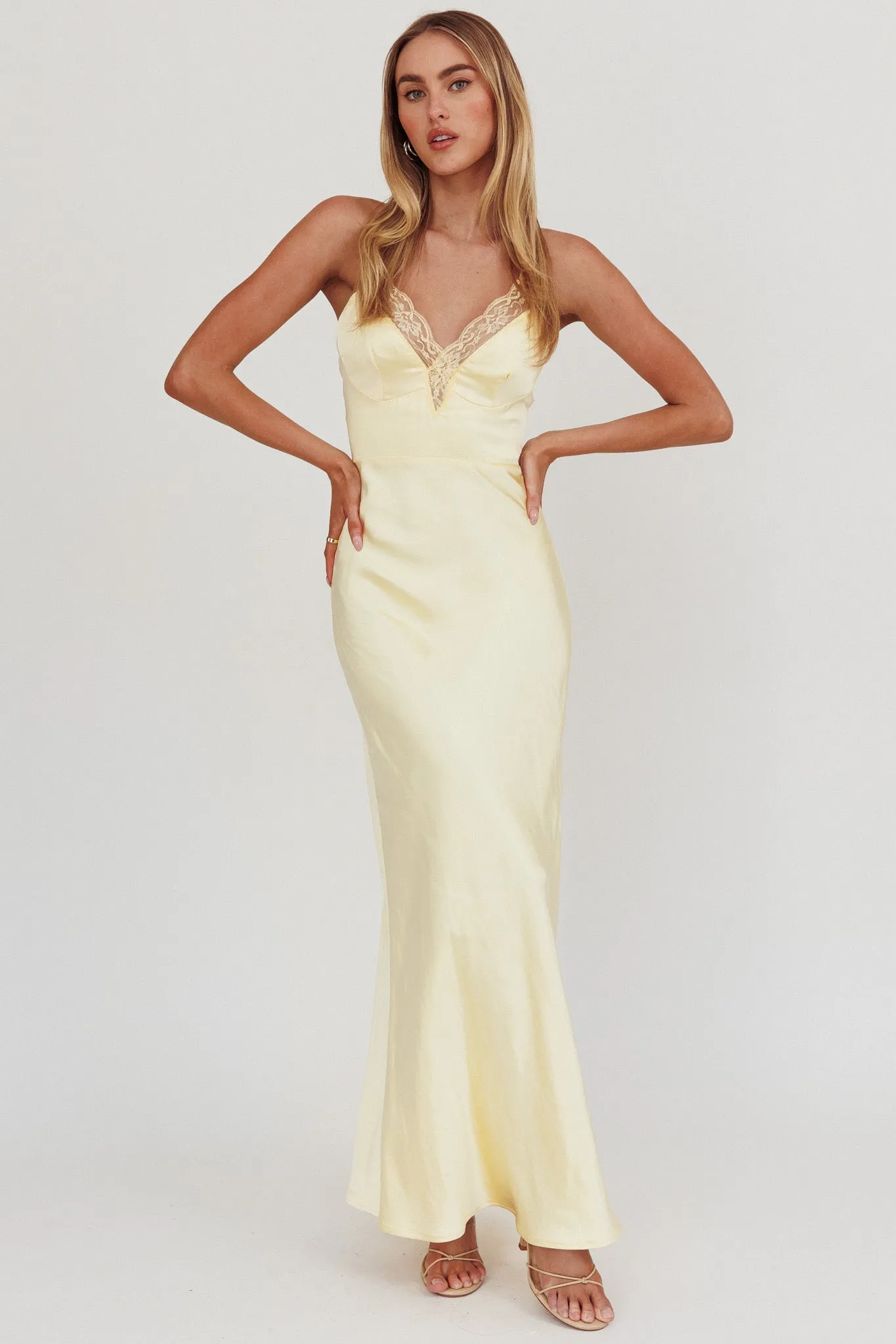 Summer Of Love Lace Trim Maxi Dress Lemon sold by Selfie Leslie