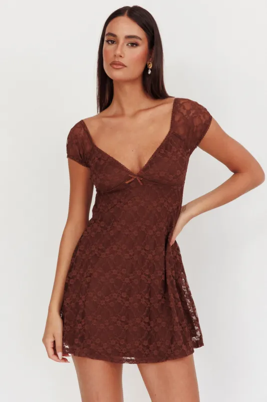 Shadows Lace Overlay Mini Dress Brown sold by Selfie Leslie