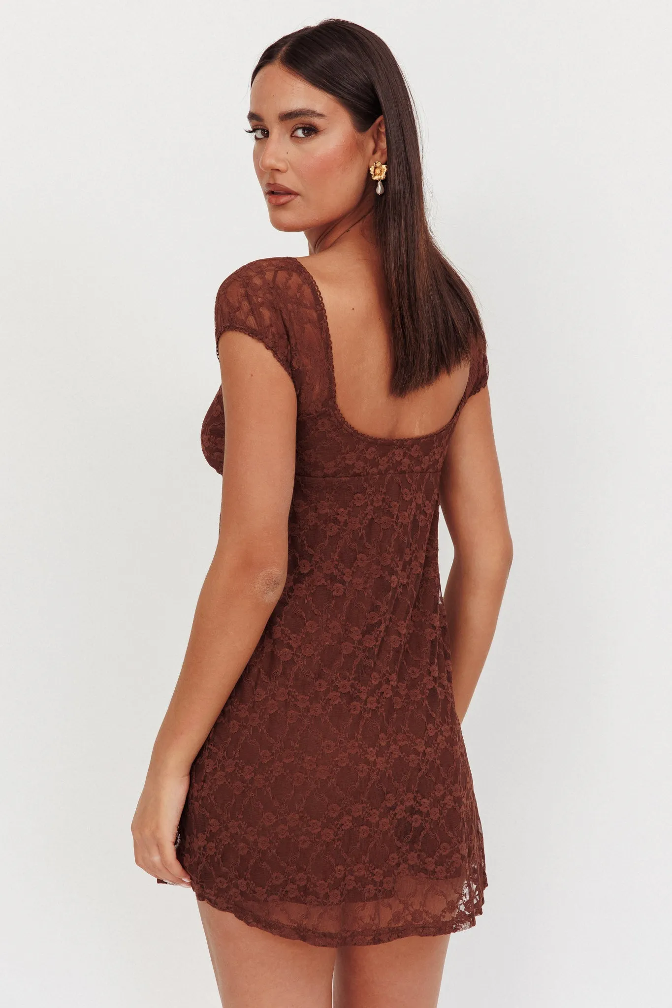 Shadows Lace Overlay Mini Dress Brown sold by Selfie Leslie product image thumbnail 3