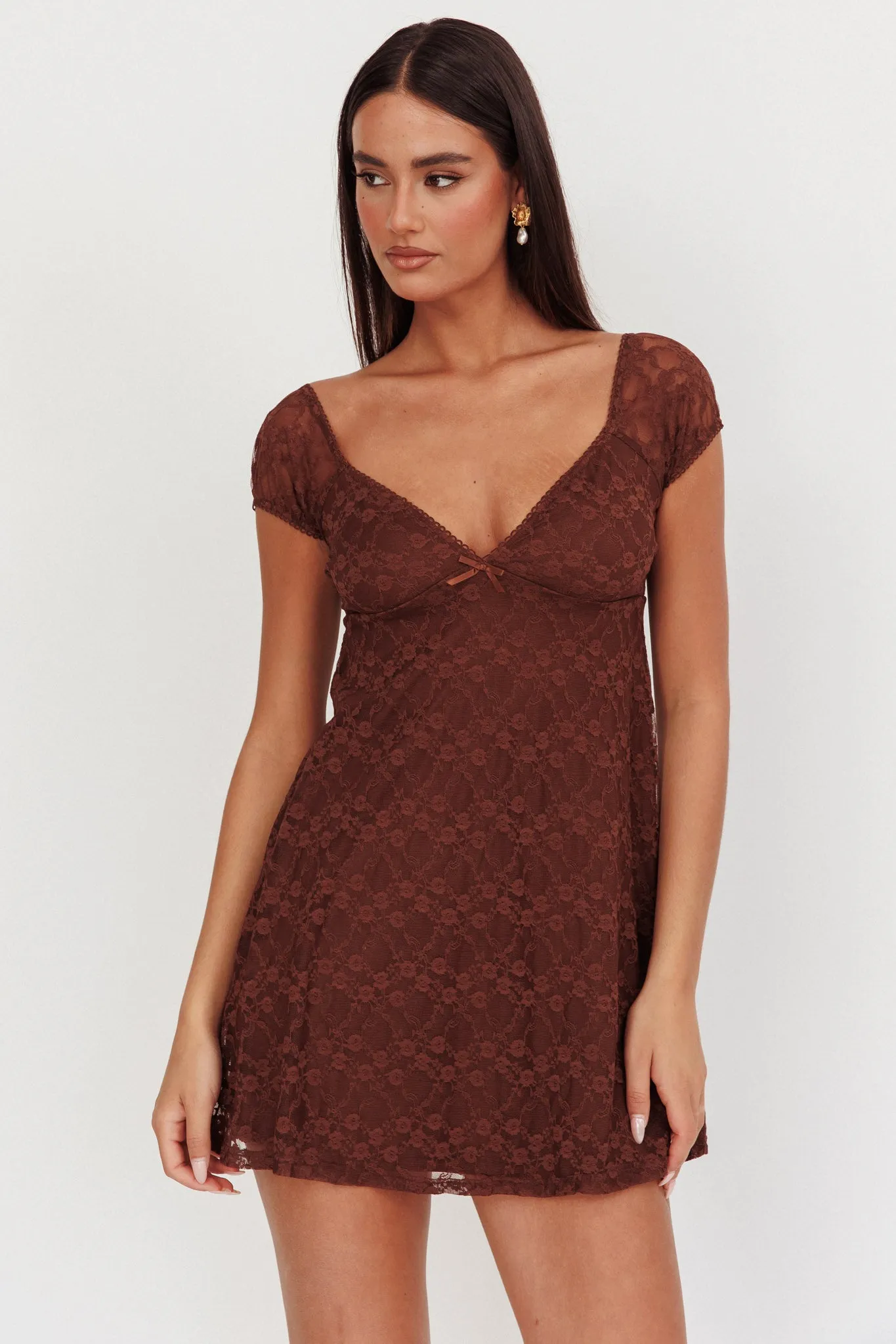 Shadows Lace Overlay Mini Dress Brown sold by Selfie Leslie product image thumbnail 5