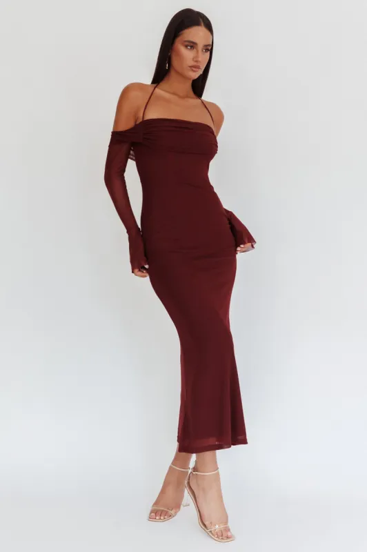 Numbers Game Off-Shoulder Halter Maxi Dress Chocolate sold by Selfie Leslie