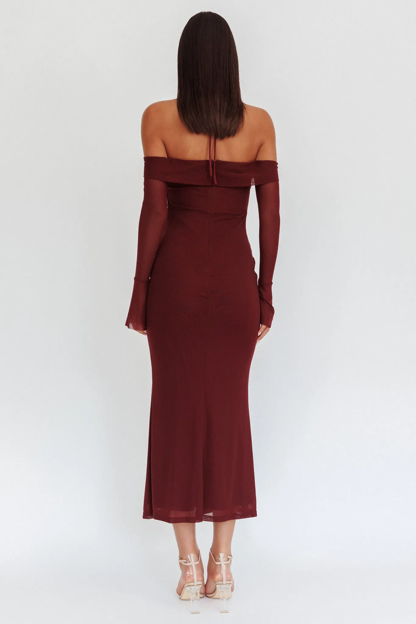 Numbers Game Off-Shoulder Halter Maxi Dress Chocolate sold by Selfie Leslie product image thumbnail 2