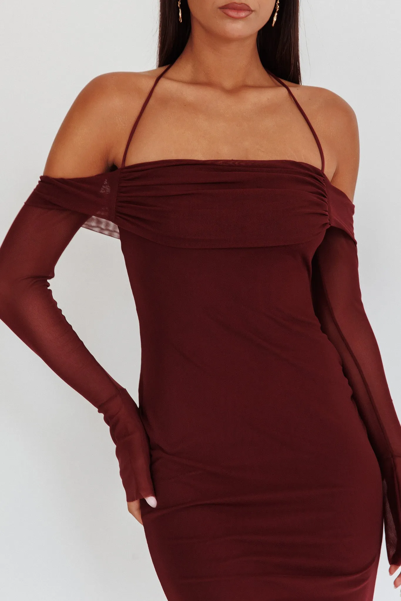 Numbers Game Off-Shoulder Halter Maxi Dress Chocolate sold by Selfie Leslie product image thumbnail 3
