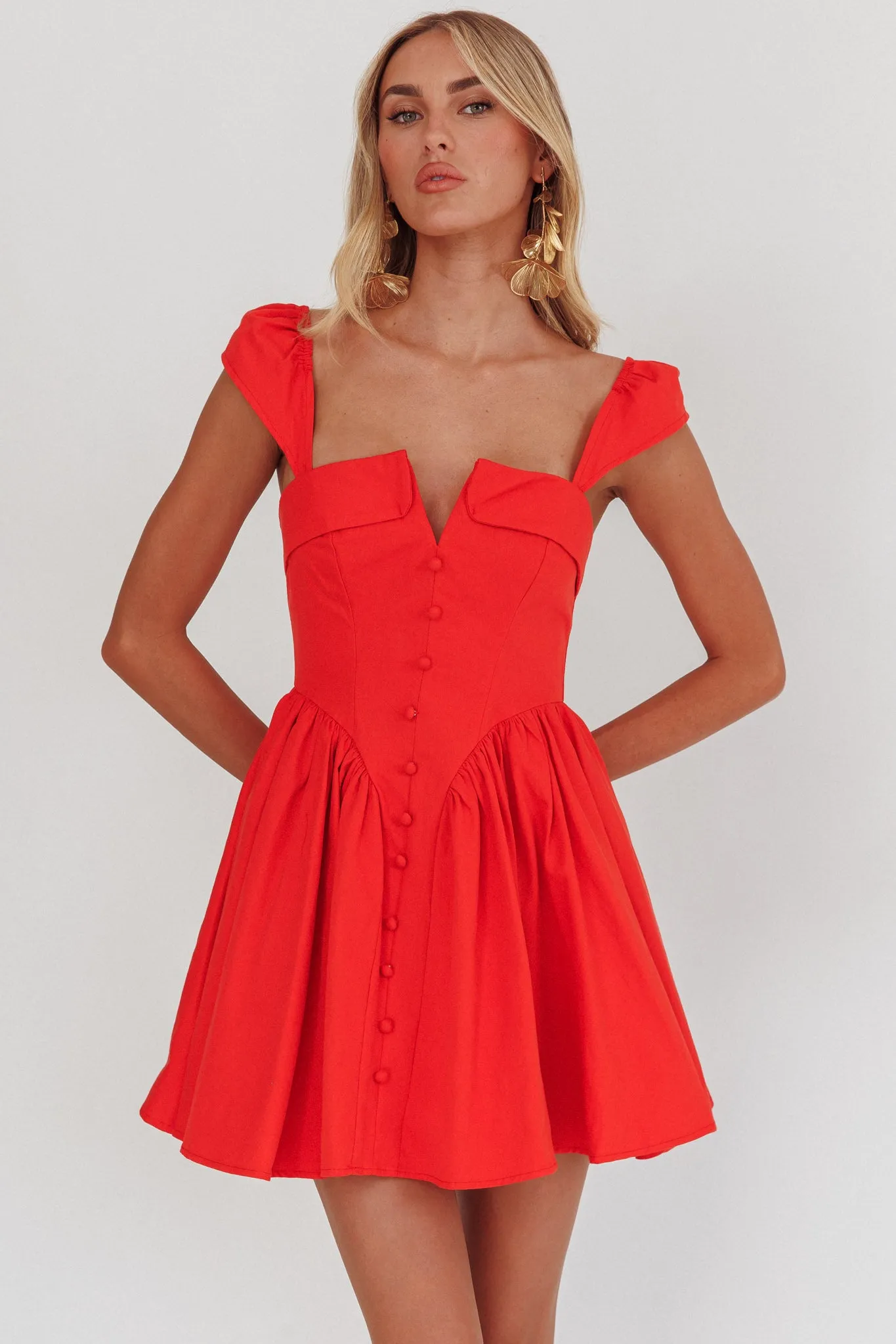 Morning Meadows Button Front Mini Dress Red sold by Selfie Leslie product image thumbnail 5