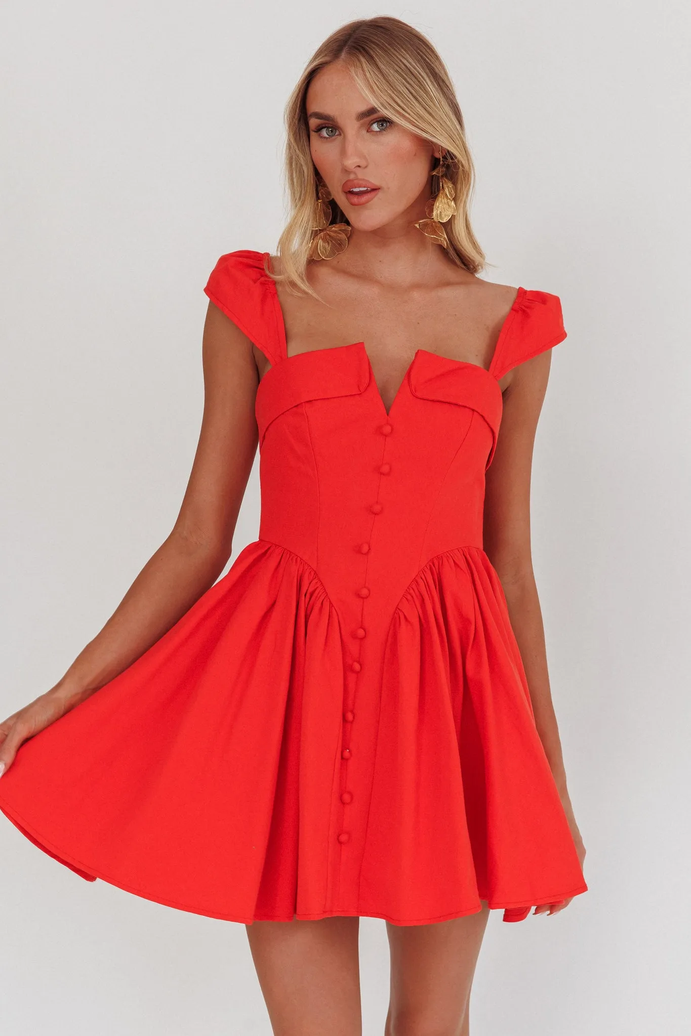 Morning Meadows Button Front Mini Dress Red sold by Selfie Leslie