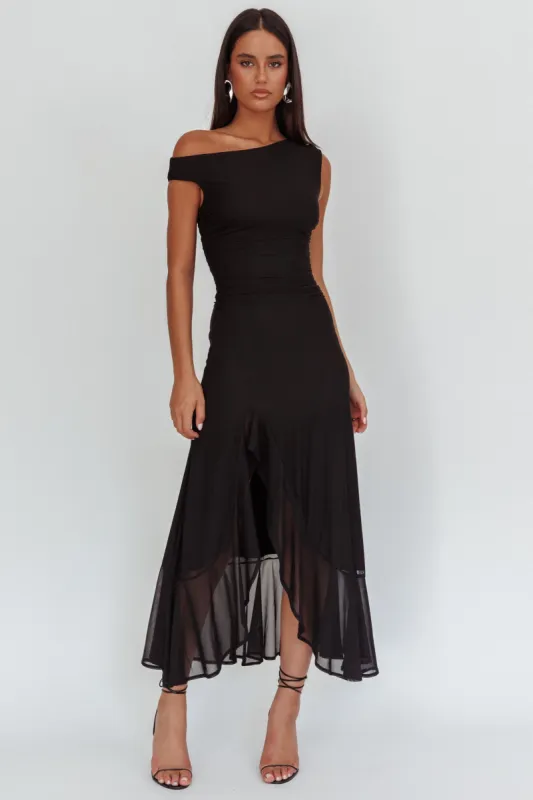Moonlit Magic Asymmetric Neckline Maxi Dress Black sold by Selfie Leslie